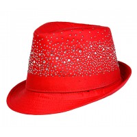 Fedora Hats – 12 PCS w/ Rhinestones - Red - HT-CAP00083RD